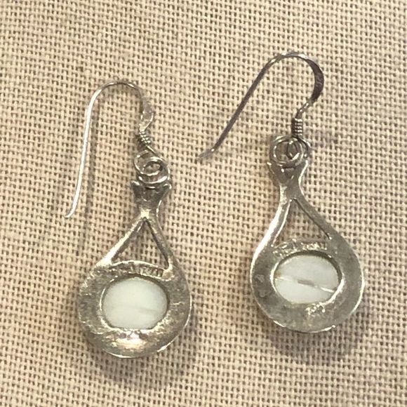 Vintage Sterling Silver Pearl Drop Dangle Earrings - Picture 4 of 5